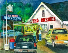 Ted Drewes, The Custard Stand, South St. Louis Landmark, Watercolor Painting